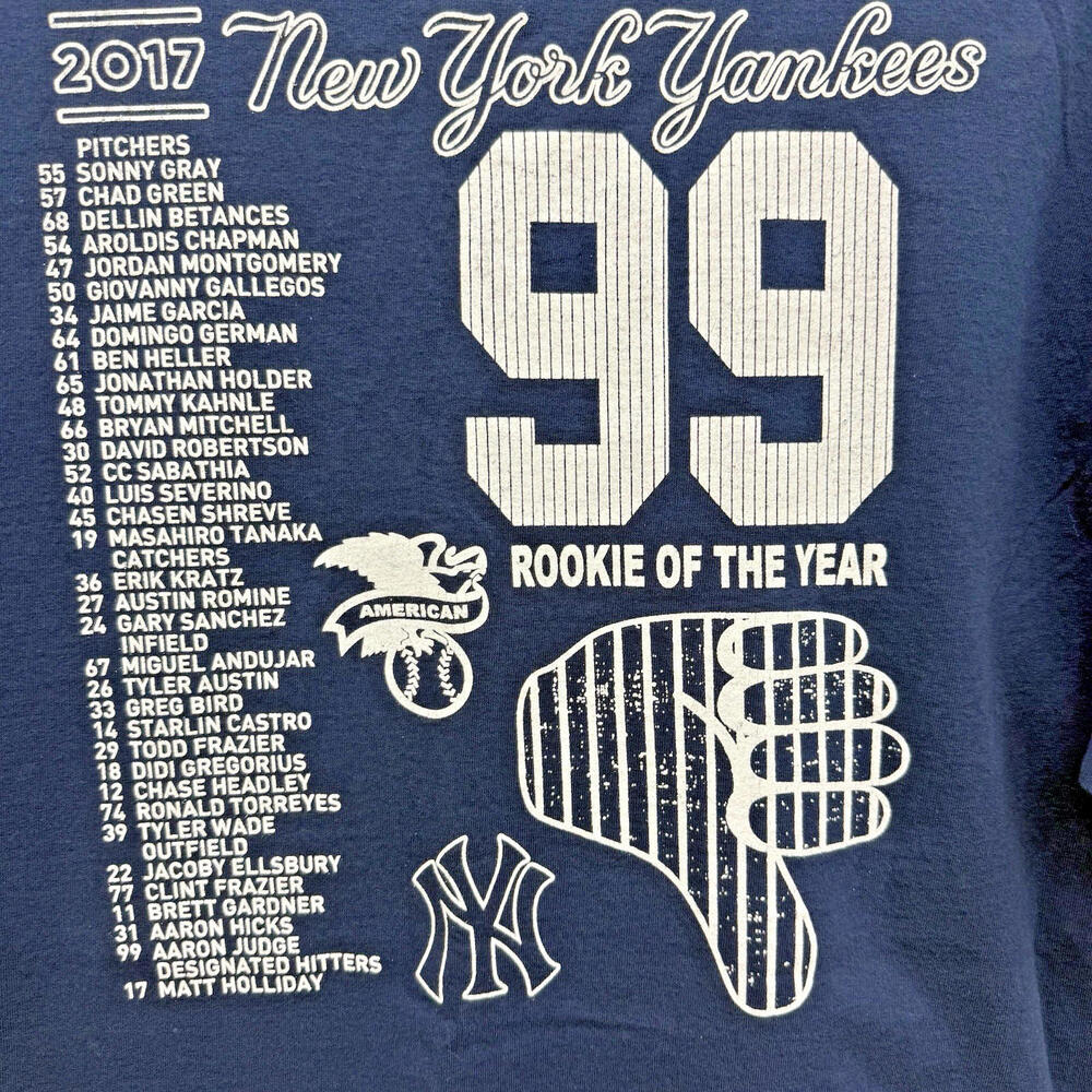 New York Yankees 2017 All In Postseason T-Shirt XL Aaron Judge ROY Full Roster